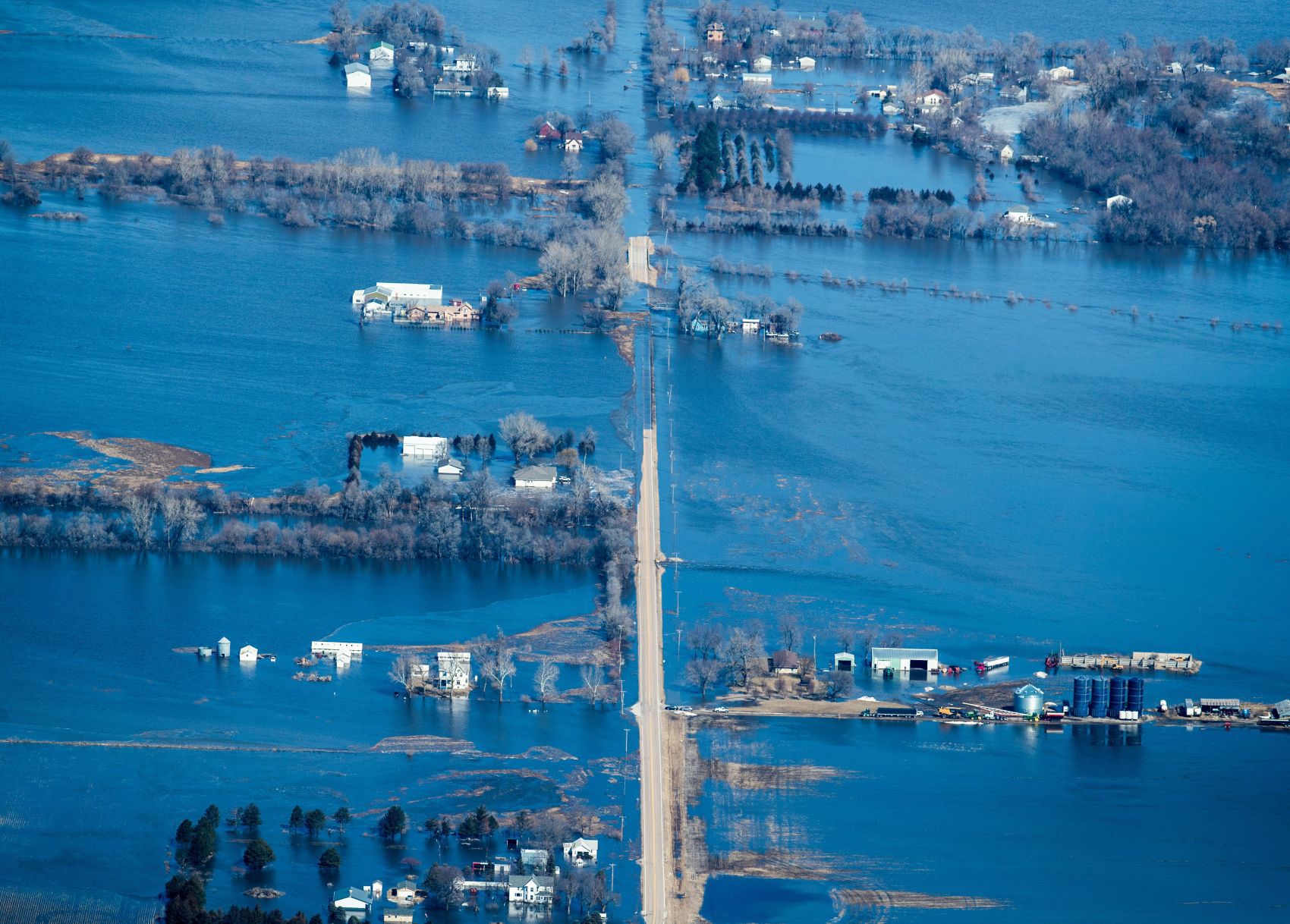 Water covers a road near Valley, Nebraska.